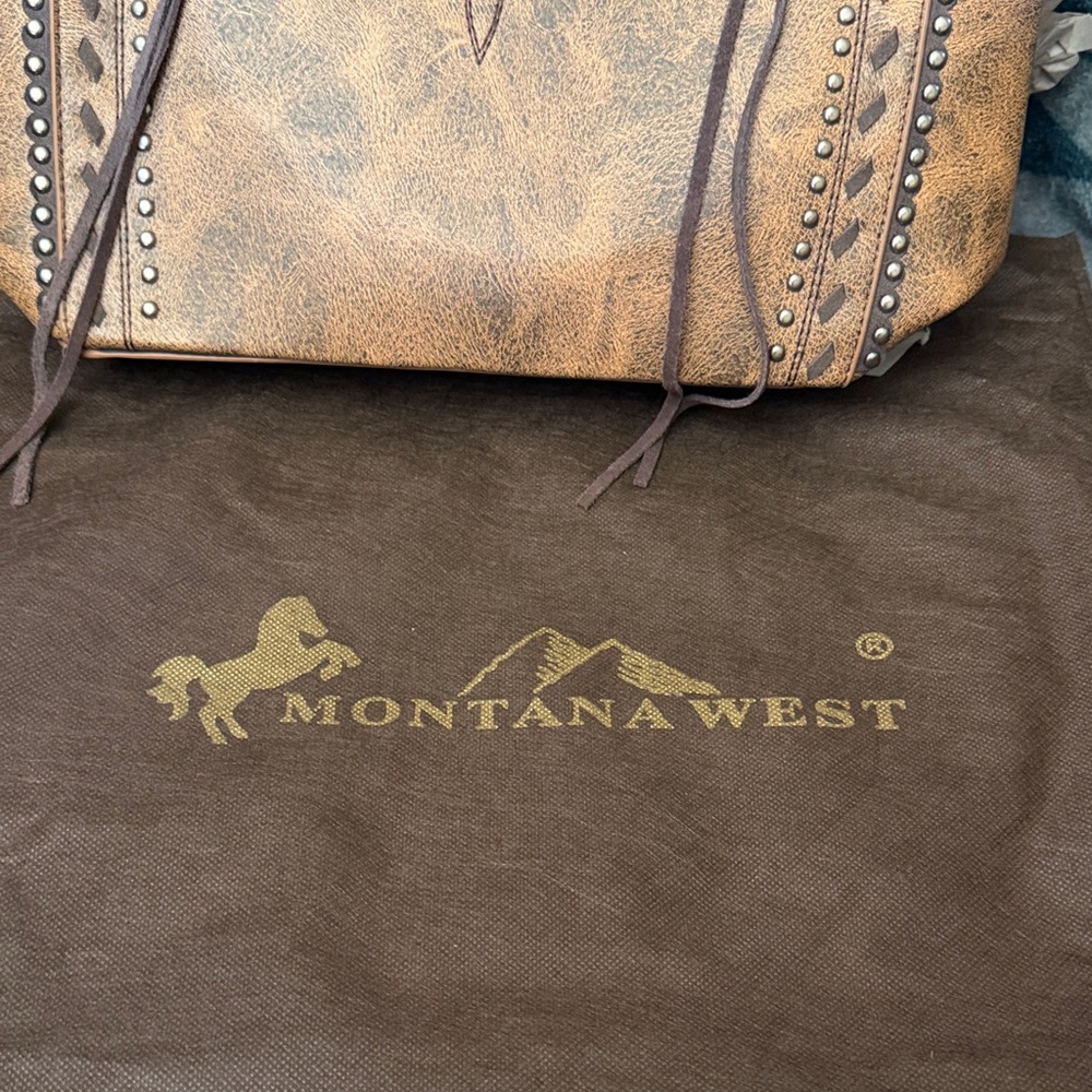 Montana West Tan Studded Concealed Tote Bag New - Picture 4 of 9